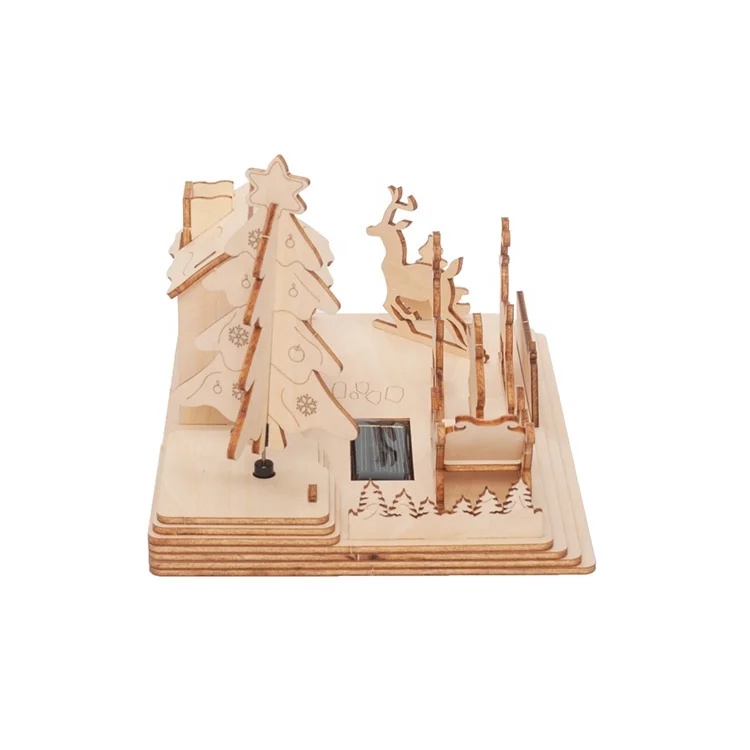 
3D wooden puzzle solar DIY christmas village house for kids 