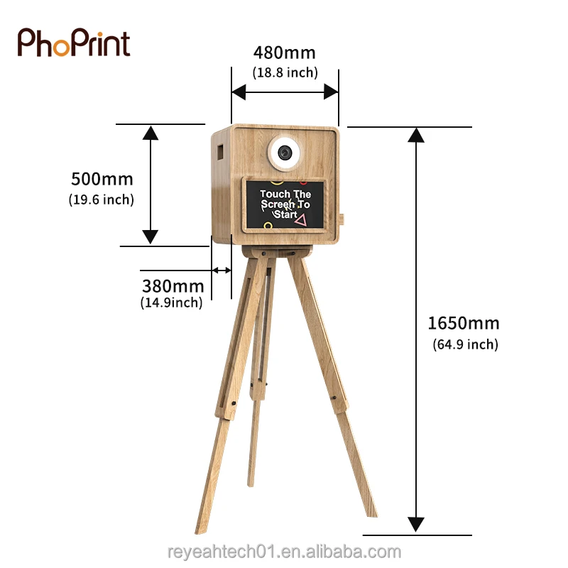 New Oak Events Party Photo Kiosk Wood Photo Booth Shell with Sublimation Printer and DSLR Camera