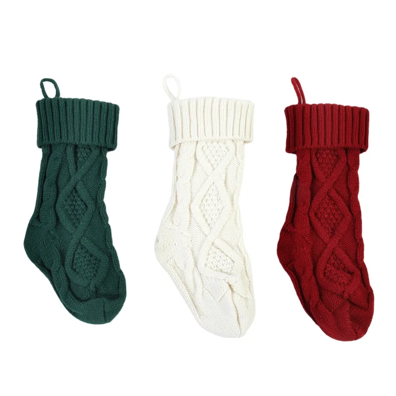 2024 Hot Christmas Gift Stocking Winter Cable knitted Custom design Gift socks Xmas tree Hanging Decoration Christmas stockings