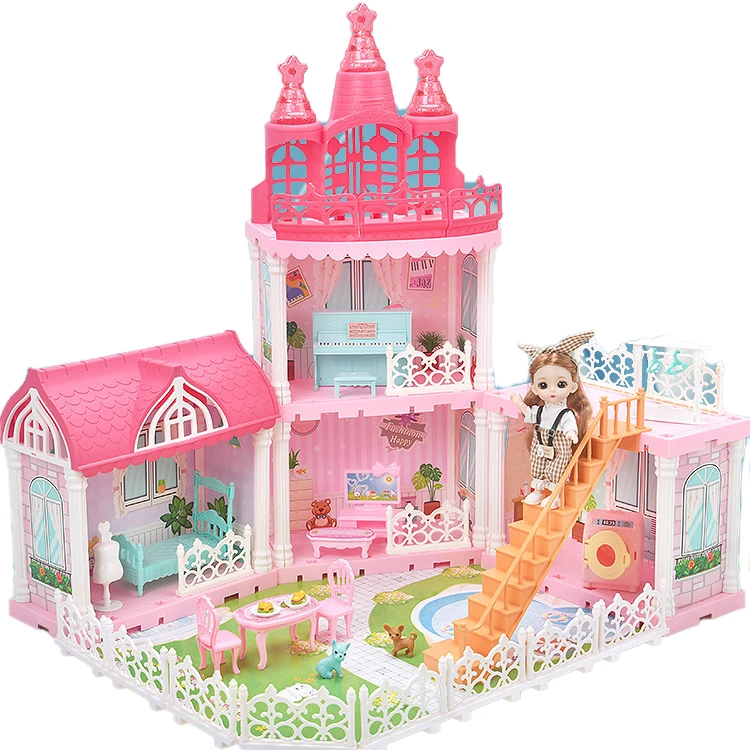 2022 New Diy Doll House Wooden Miniature Furniture Kit Diy Cottage Pretend Play Princess Villa Doll Miniature House Set