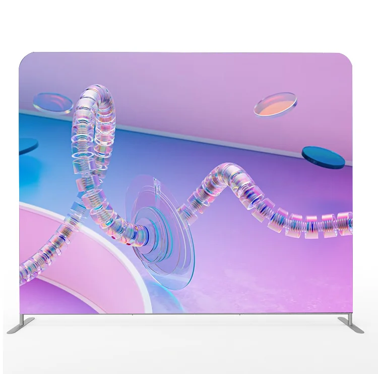 2024hotsale custom print portable 8 ft trade show Tension fabric pop up stand tube backdrop display wall  stretch fabric display