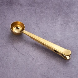 Golden Stainless Steel Tea Coffee Measuring Spoon With Bag Clip Coffee Scoop