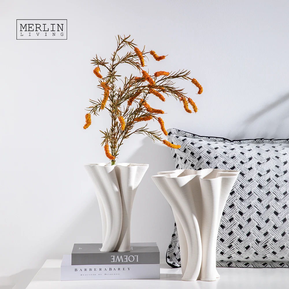 Merlin Living 3D Printing Vase White Vase Outdoor Roll Bouquet Wedding Vase For Chaozhou Ceramic Factory Wholesale Custom OEMODM
