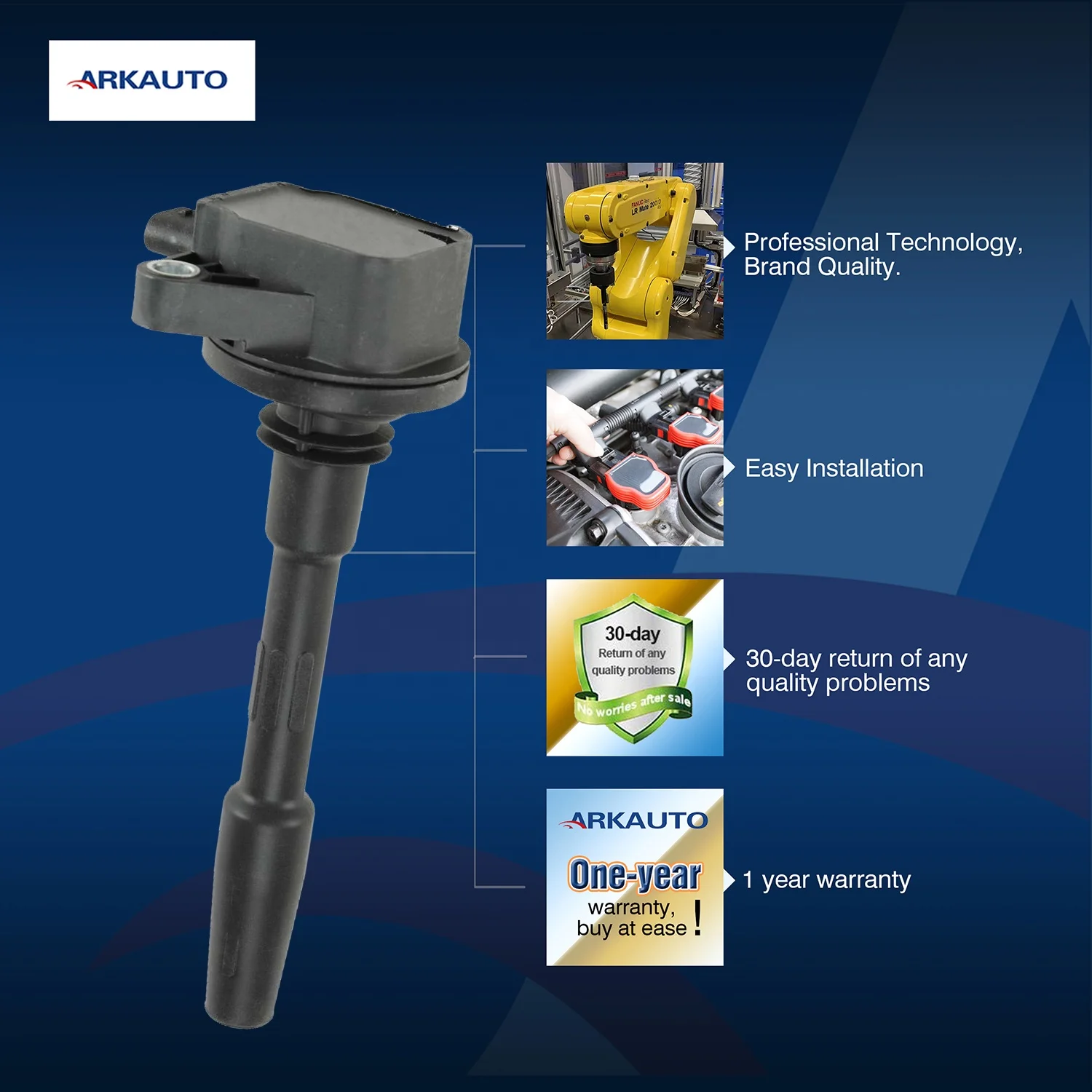 ARKAUTO Ignition Coil Pack JE3E-12A366-AB JR3Z-12029-A UF835 UF-835 DG-565 DG565 For Ford F-150 F150 Mustang 5.0 V8