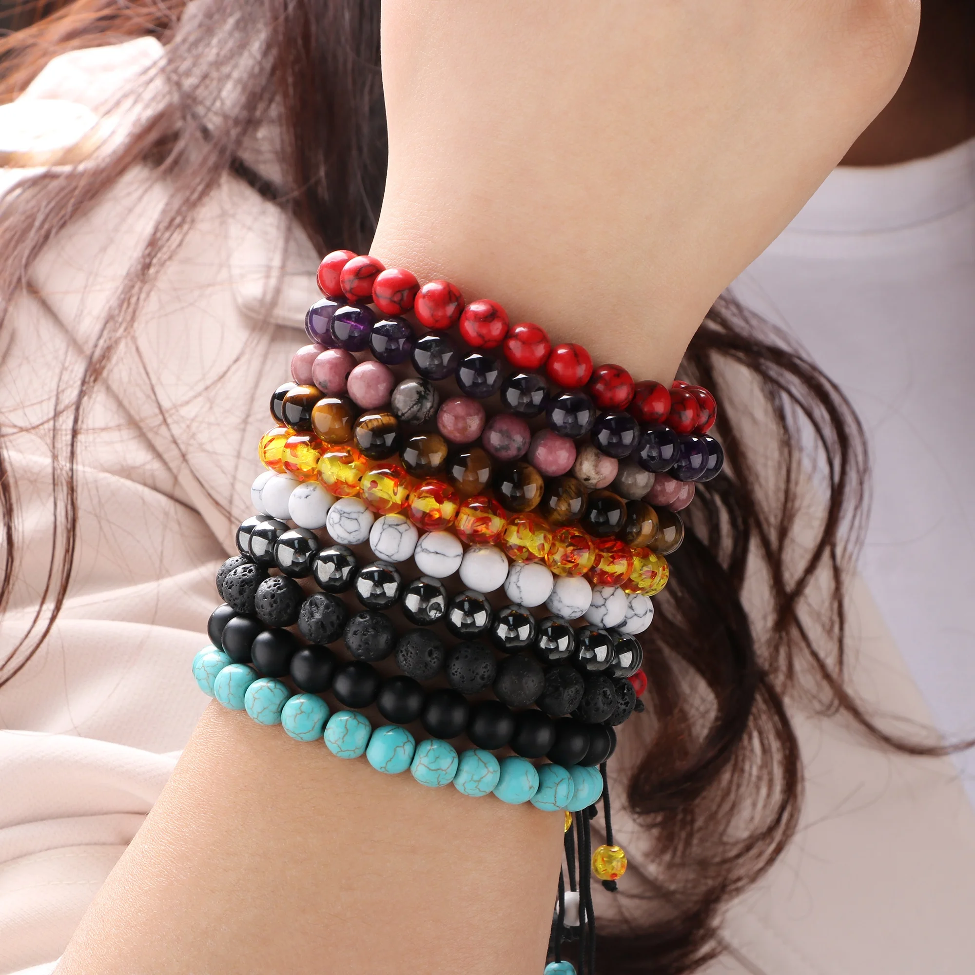 Low MOQ Round Beads Blue Eyes Evil Eyes Red Rope Bule Black Hand-woven Adjustable Bracelet Wholesale Bead Bracelet