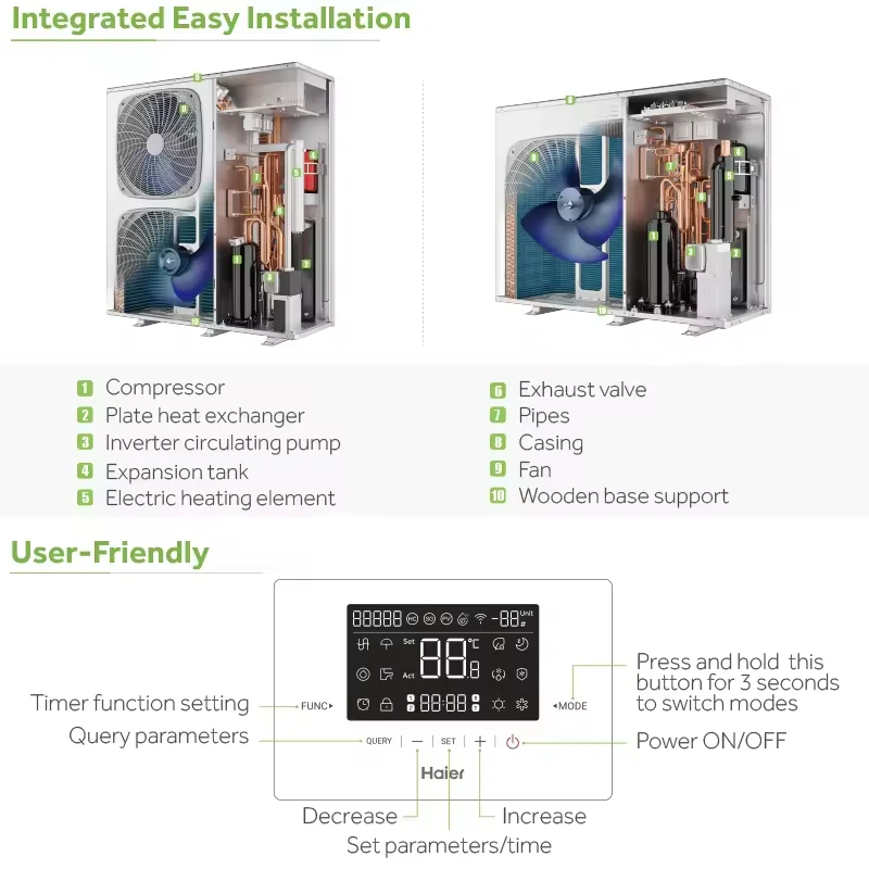 China Factory A+++ OEM High Cop High Temperature Free Standing Air Source Generator All in One Hot Water Heater Heat Pump
