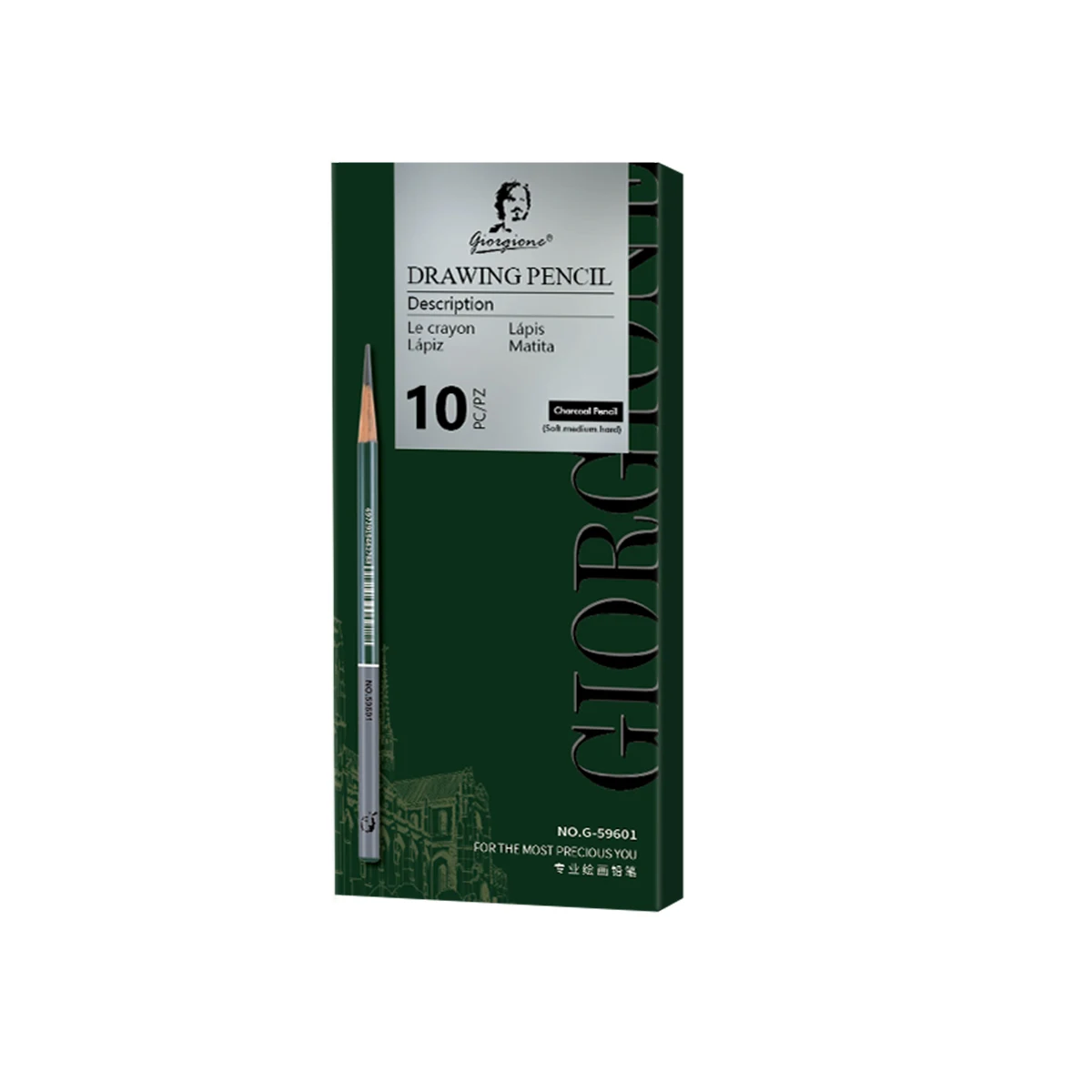 Giorgione Factory Price 10pcs Wooden Sketching Pencils G-59601 Artist Student Drawing Charcoal Pencil Set For Sketch