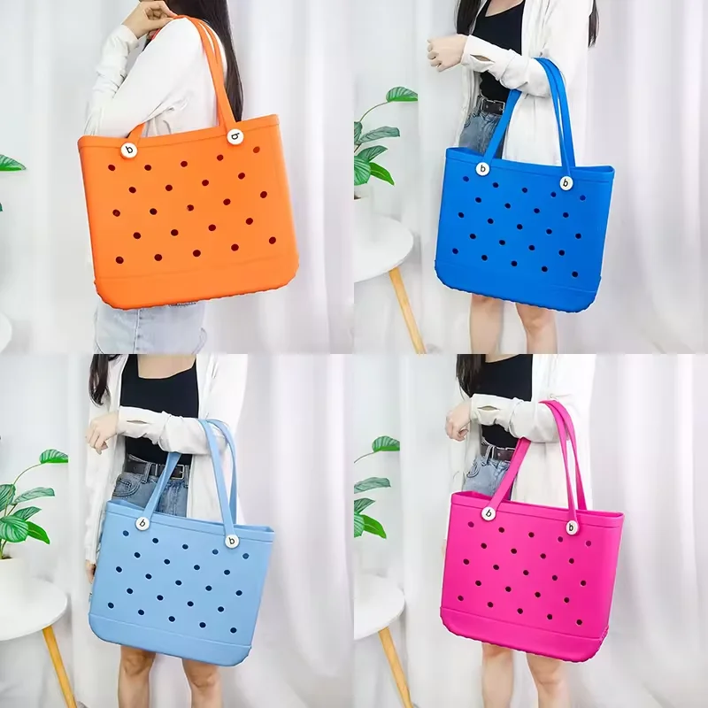 Hotsale Waterproof Woman Eva Rubber Tote Large Shopping Basket Bags Beach Silicone Bogg Bag Purse Eco Jelly Candy Lady Handbags