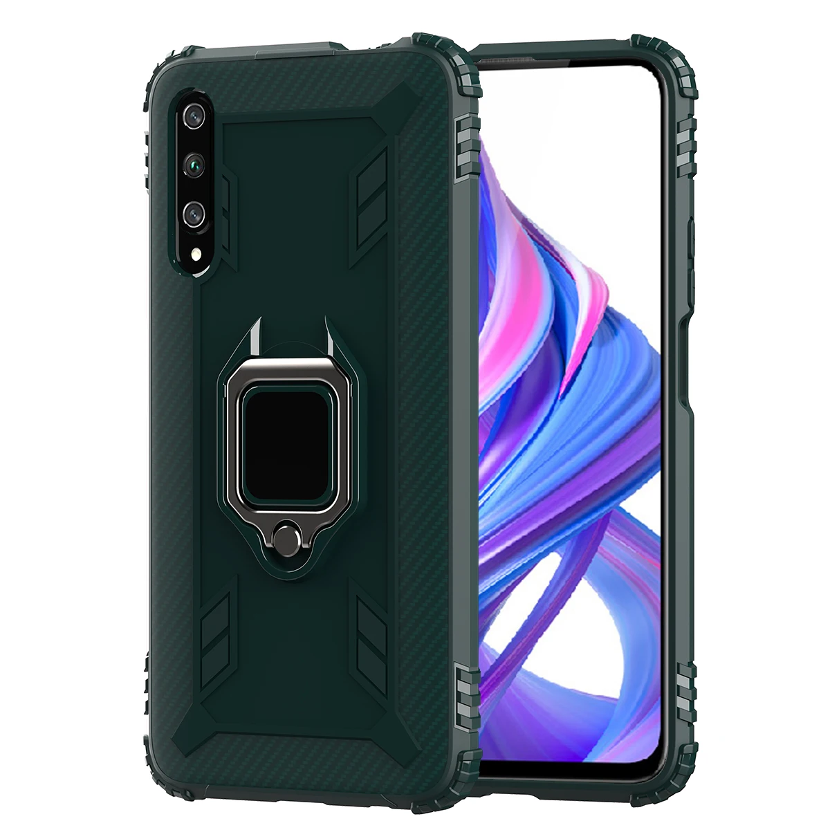 Soft TPU Carbon Fiber Shockproof Mobile Phone Back Case For Huawei Honor10i Honor 9X Pro Y6P Back Cover With Kickstand