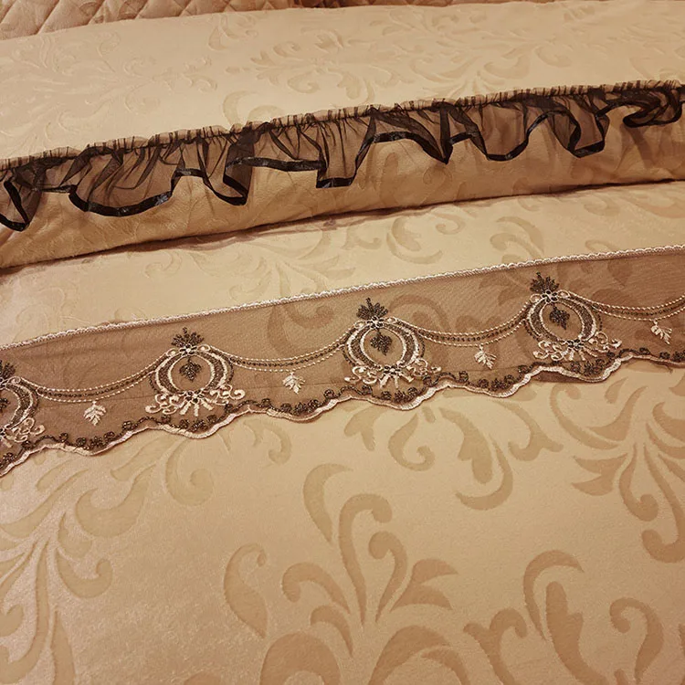 
European and american style pure color jacquard lace velvet duvet cover 