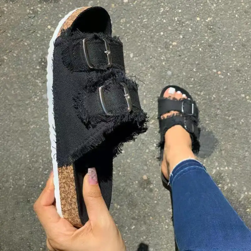 New Design Fashion Ladies Sandals Slippers Fashion Women Sandals  canvas casual half slipper women