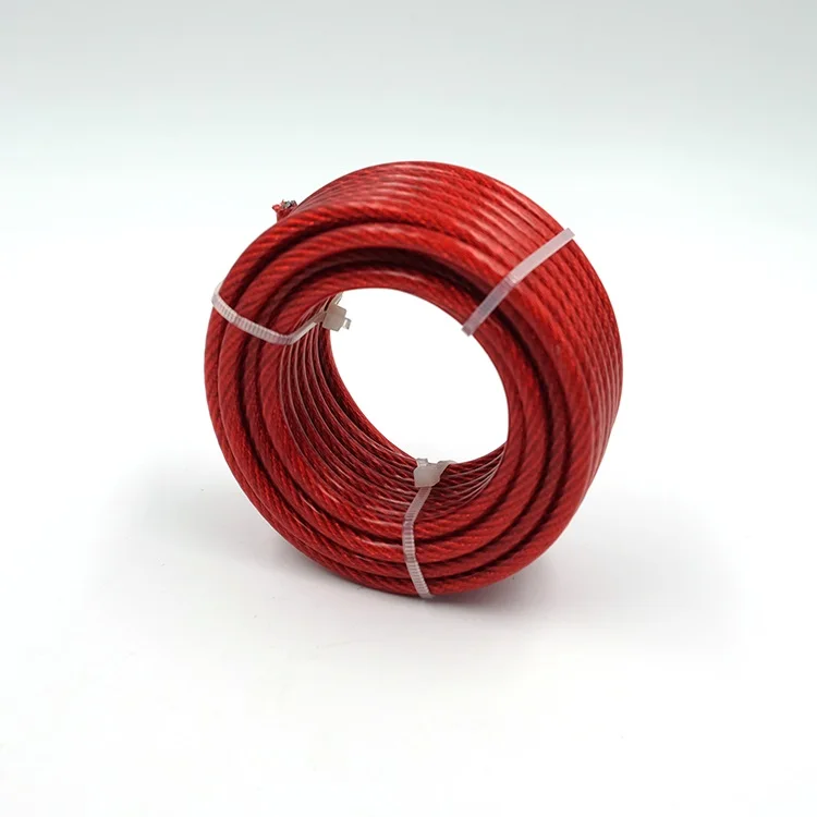 Red color plastic coated steel wire rope emergency pulling cable