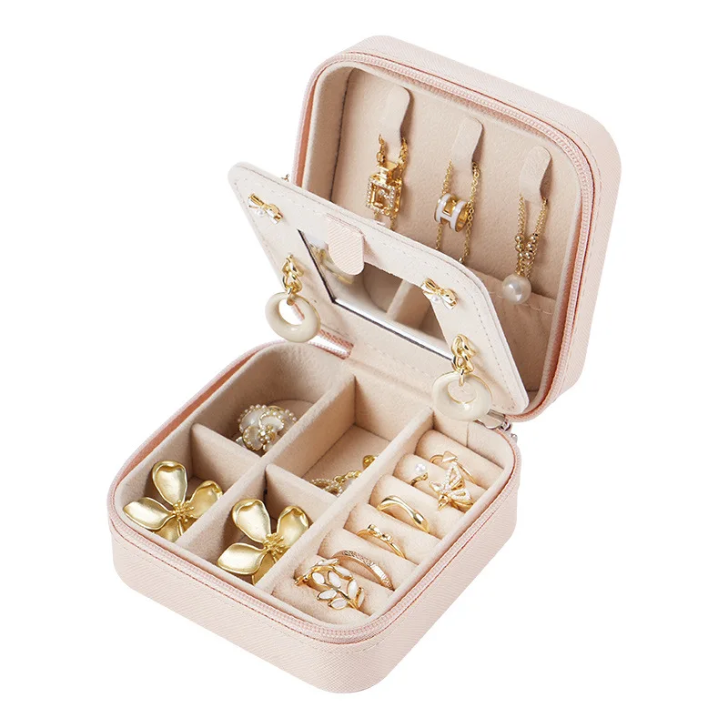 luxury jewelry case Packaging Portable Mini velvet jewelry boxes with mirror