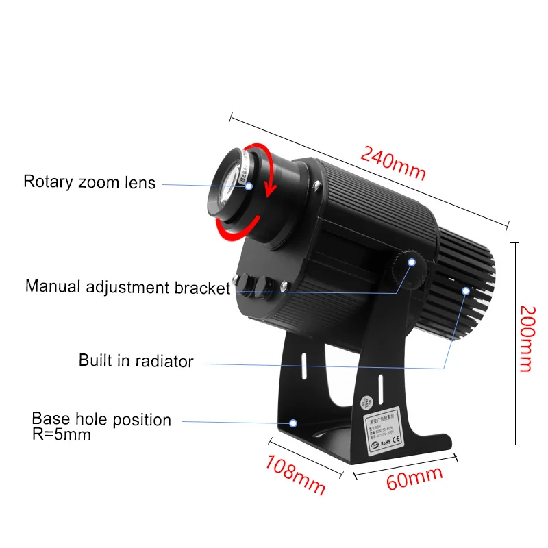 Yufan outdoor water proof 100w advertisement round shape glass lens ceiling wedding logo gobo projector led advertising light