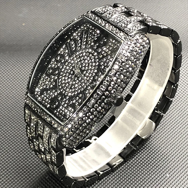 So Pretty High Quality Fully Diamond Face Waterproof Japan Movement Iced Out Bling Women Gold Quartz Watch For King