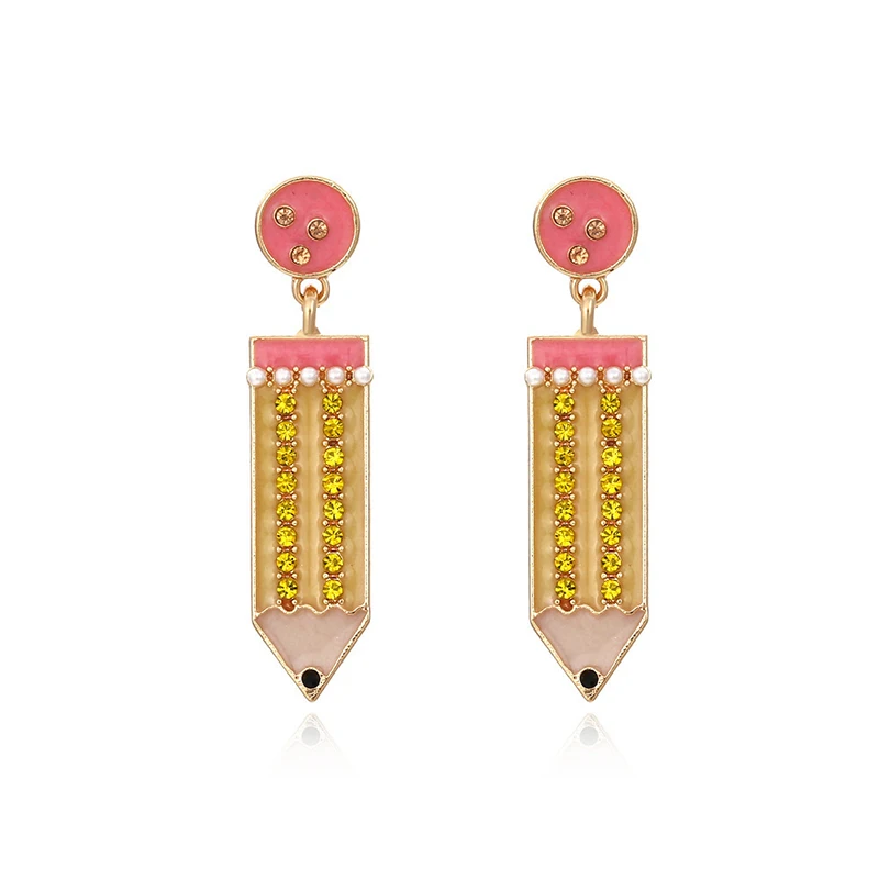 SHENGLAN New Exaggerated Alloy Oiled Retro Fashionable Pencil With Grand Diamond Inlaid Pearl Cute Smiling Face Earrings