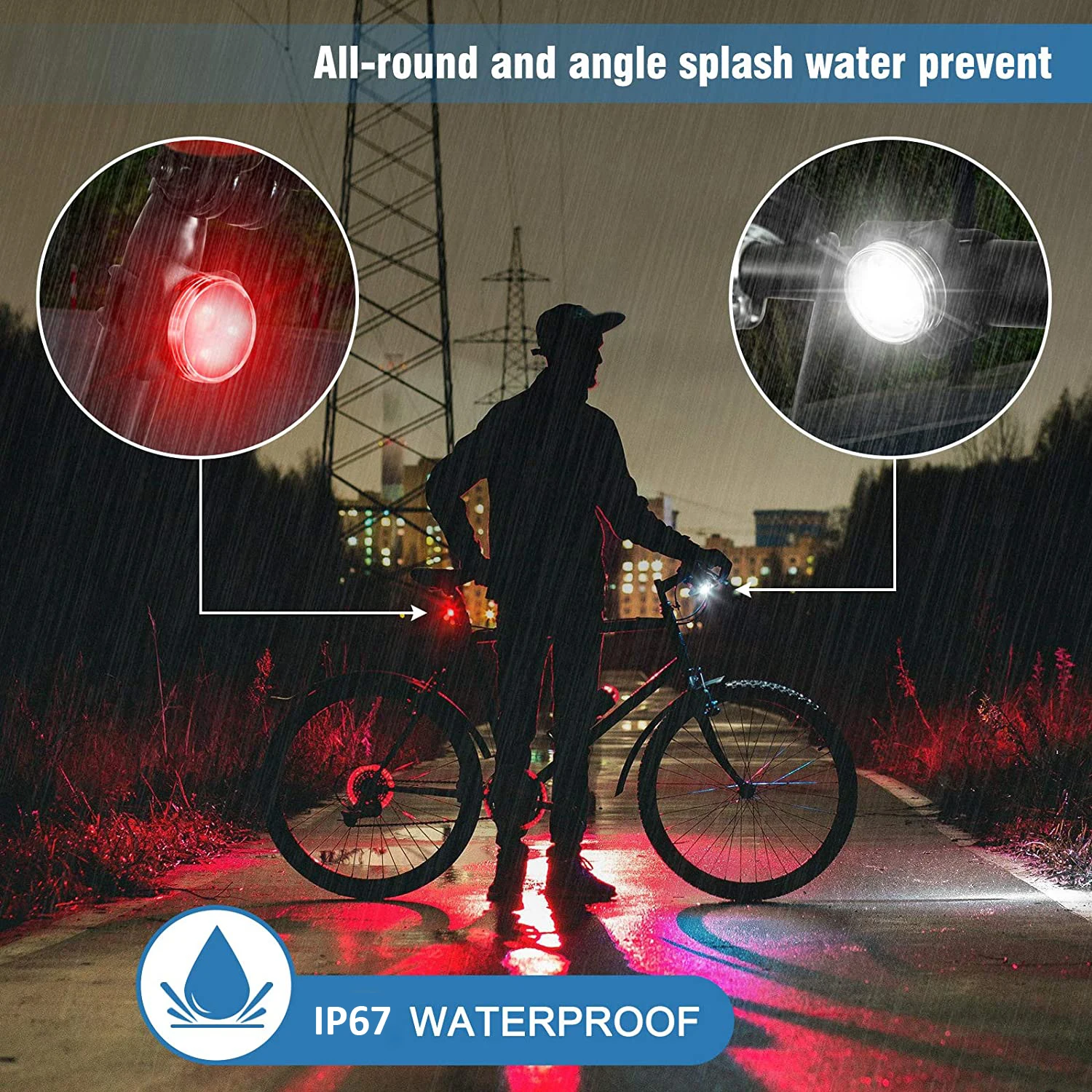 USB-C Rechargeable Bike Light Set LED Front and Rear Bicycle Light with PC & ABS Mounting Battery Power Supply for Cycling