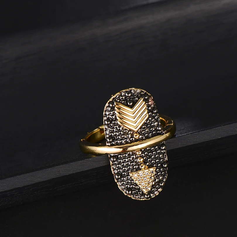 Women Men Party Jewelry CZ Zircon Copper Gold Adjustable Punk Knuckle Rings Exaggerated Retro Black Arrow Finger Ring