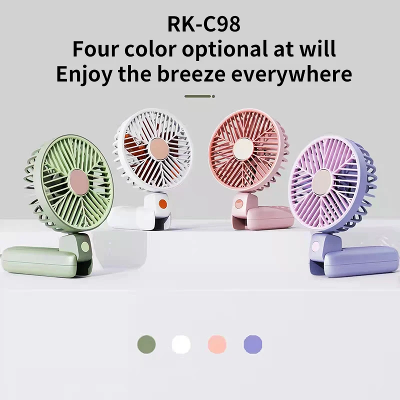 2022 Hot sales RK-C98 Fashion Rechargeable Fan Mini Hand Fan Low noise Adjustable Light weight Custom logo Pocket Fan