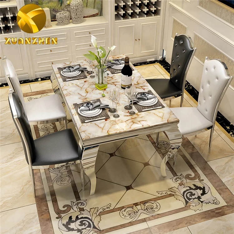 Home furniture factory cheap dining room sets restaurant dinning table set glass top dining tables with 6 chairs DT002