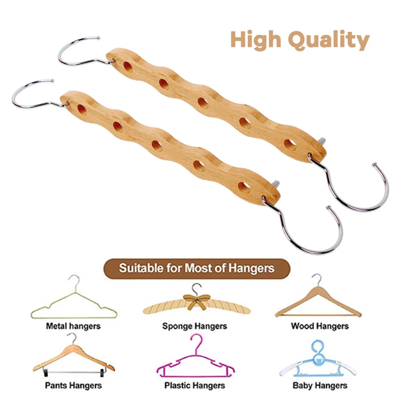 SOPEWOD Single-Tier Wooden Clothes Hangers Lacquered Cascading 5 Slots Multifunctional Double Hooks Living Room Organization
