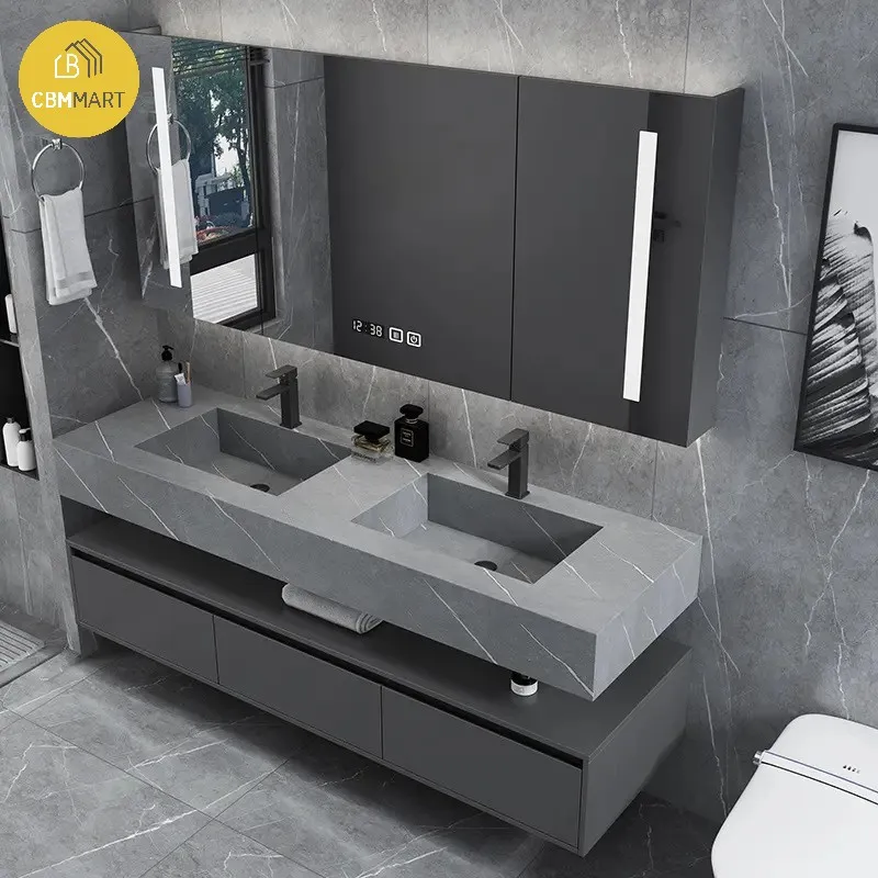 CBMmart High-end Luxury Floating Bath Vanity Double Basins Custom Bathroom Cabinets Modern Wall Hanging Bathroom Sink Cabinet