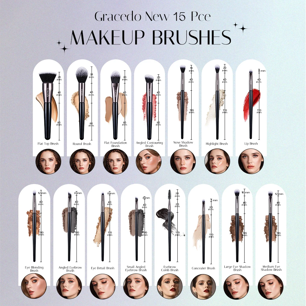 2023 high quality 15 Pcs wooden black handle white hair makeup brush set with holder bag custom logo brush makeup makeup brushes