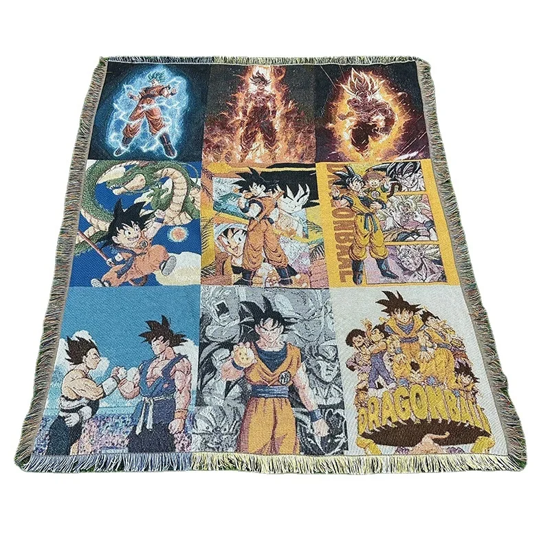 Low MOQ Custom High Quality Dragon Ball Z Pattern Woven Tapestry Blanket for Animal and Cartoon Cover