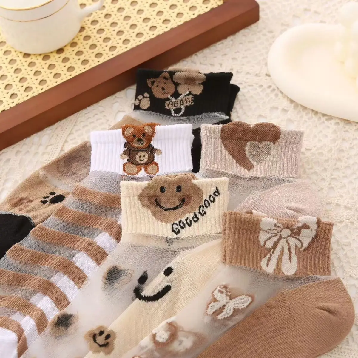 Wholesale Summer Girls Transparent Glass Fiber Thin Socks Jacquard Crystal Fiber Long Stockings for Women