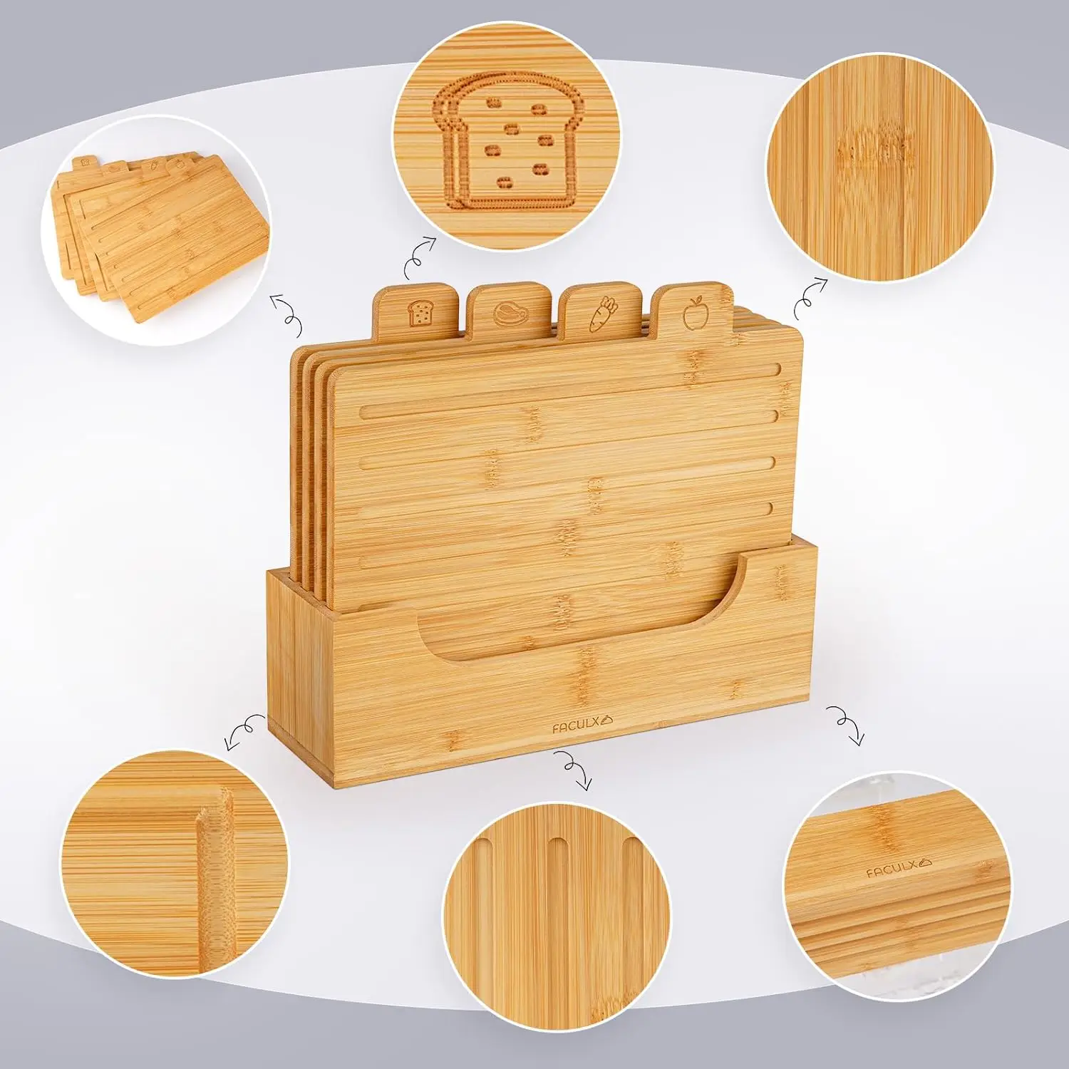 Custom-Size Bamboo Wood Index Cutting Board Set 3 Piece Book Shape Chopping Boards Stand Eco-friendly Style Laser Logo Square