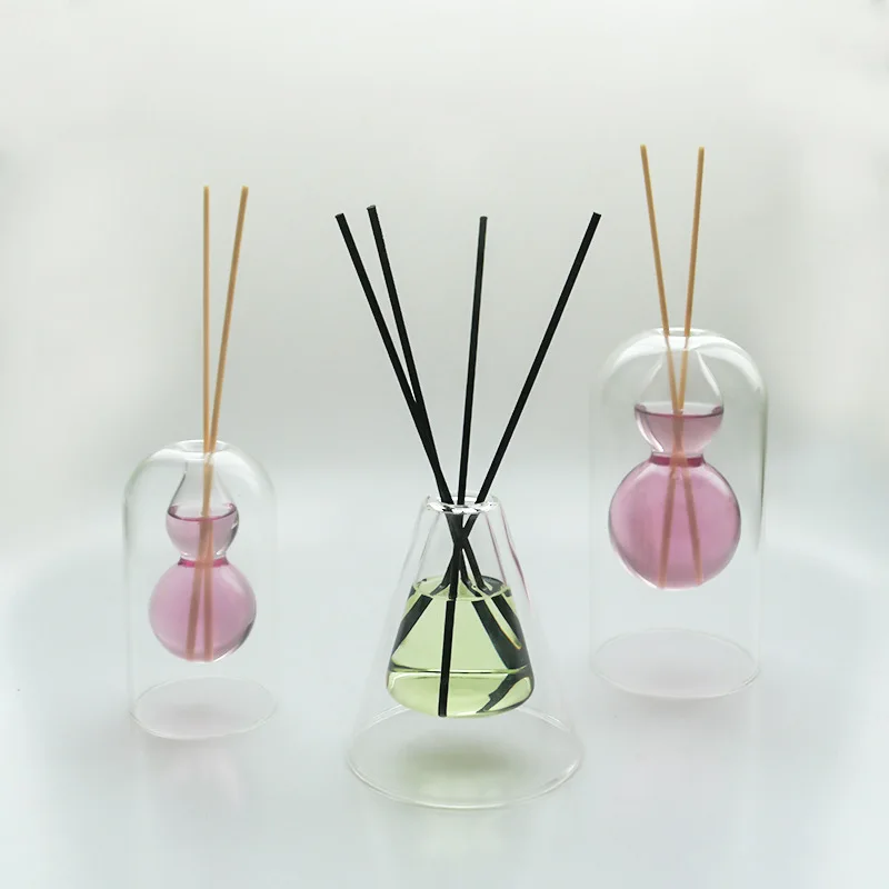 Luxury Home Decor Hand Blown clear Double Layer Scented Oil Aroma Fragrance Perfume Borosilicate Glass Bottle Reed Diffuser
