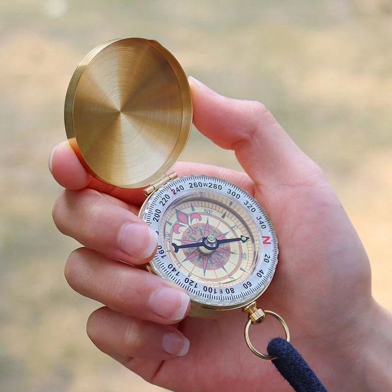 Portable Travel Hiking Brass Luminous Compass Outdoor Camping Pocket Watch Style Compass