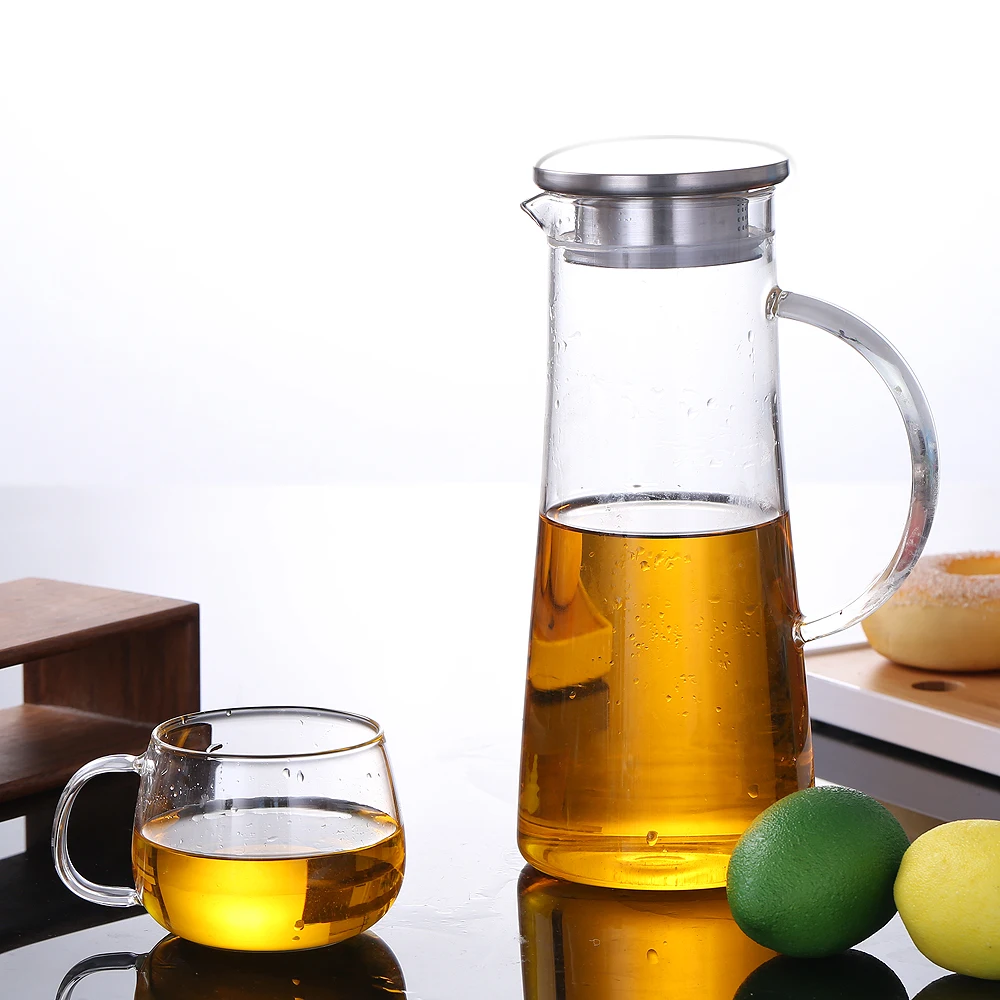 1200ml Wholesale glass cold water flower tea pot  juice pot tea set gift set high temperature resistant