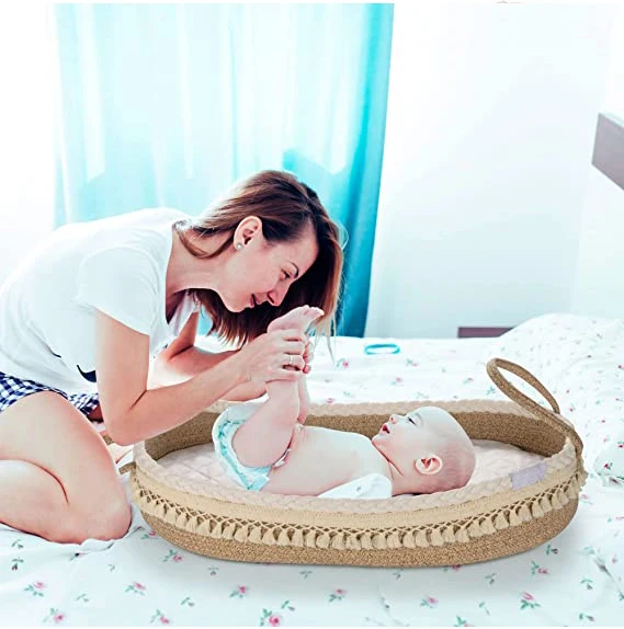 Baby shower gift nursery set with thick pad and cotton cover baby diaper changing basket