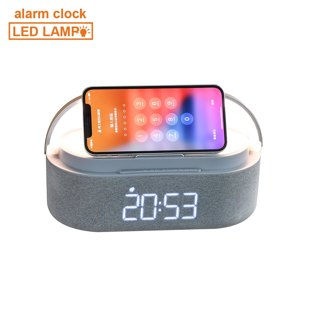 OEM Support Mobile Phone Wireless Charging Moon Atmosphere LED Light with BT Speaker and Time Clock
