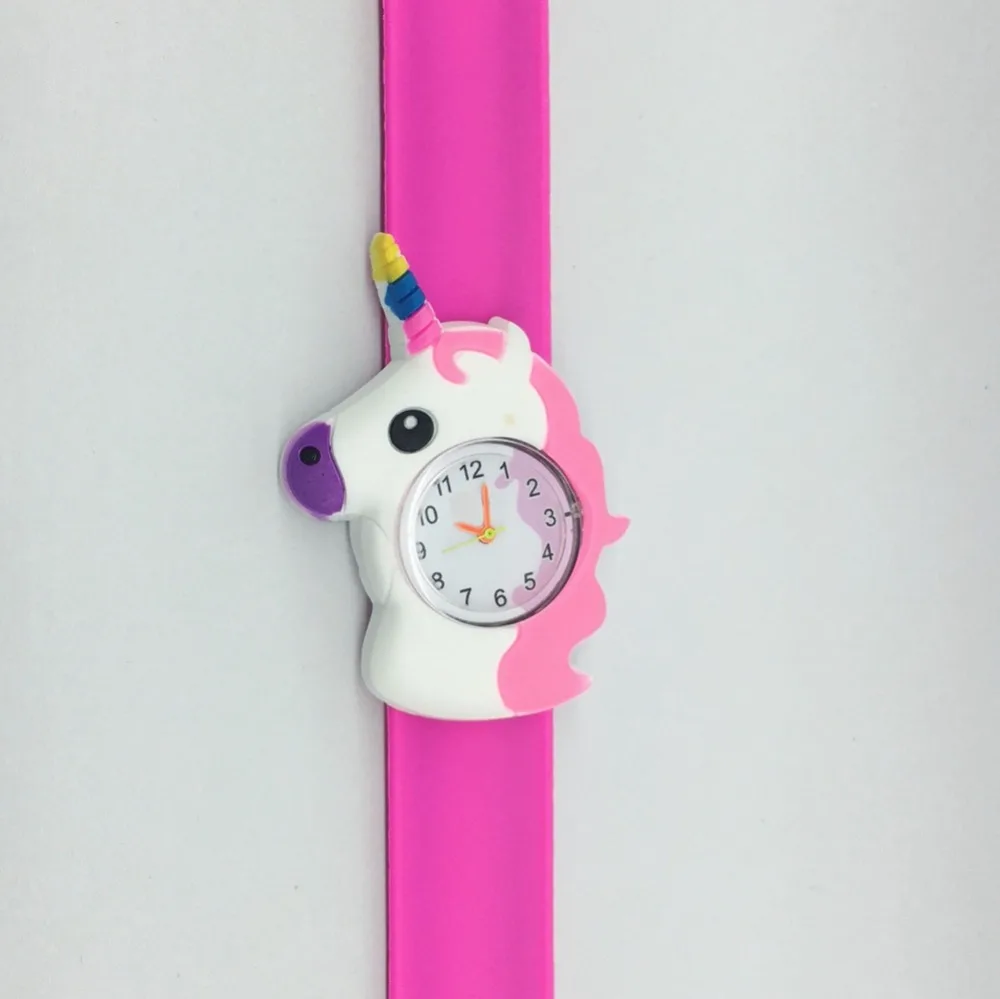 Fashion lovely cartoon 3D pattern unicorn design kids children watches wholesale girls students slap snap gift birthday watches