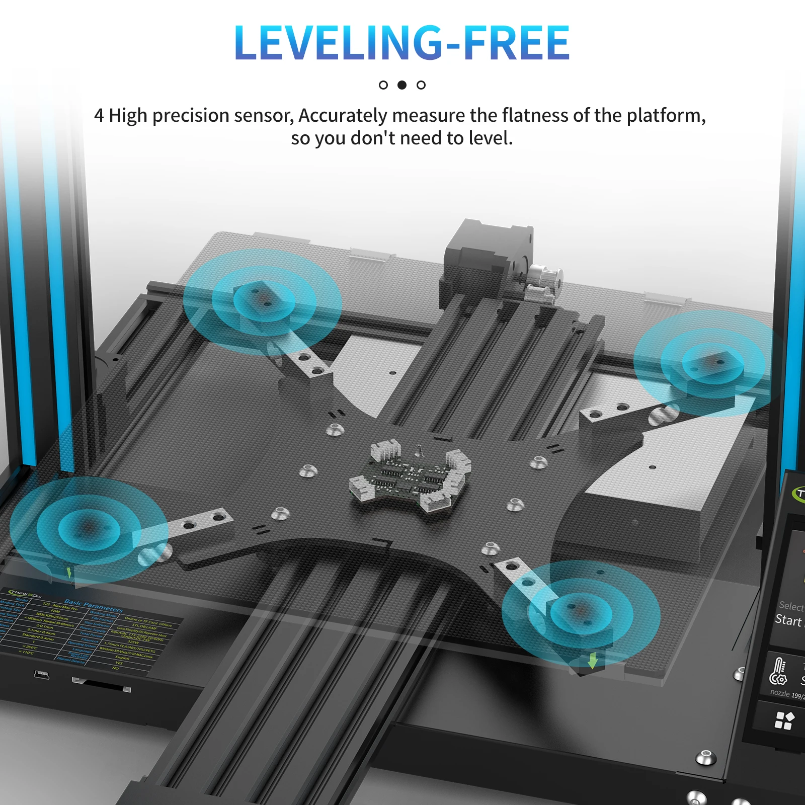 Think3dim T22 Max Pro 3D Printer auto bed leveling, 3d printer calibration best buy supplier