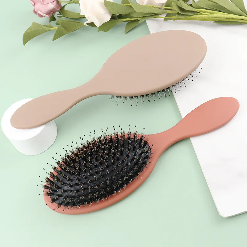 LUMA Plastic Handle Hard Bristle Hair Comb Custom Logo Oval Paddle Hair Extension Brush