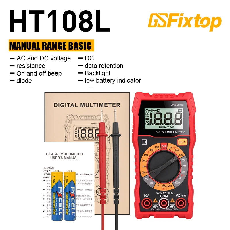 GSFIXTOP Handheld Digital Multimeter Ac/dc Volt Amp Ohm Capacitance Tester Multimeter