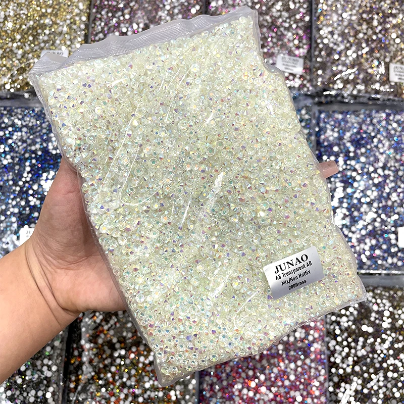 JUNAO 200 Gross Moon Shade Flatback Nail Stones Glass Rhinestone Mix Size Glass Crystals Bulk Wholesale For Craft Manicure