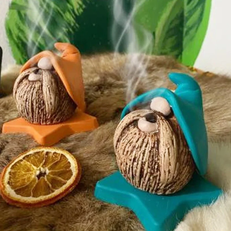 Custom material hand painted reflux decorative dwarf figurine incense holder small gnome backflow cone incense burner with tray
