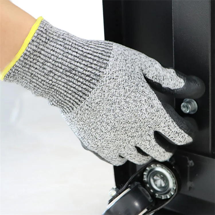 HPPE Yarn knitted black PU cut resistant manufacturer hand protection work safety gloves