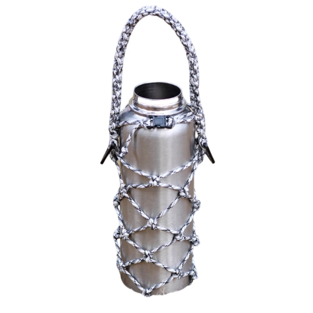 Wide Mouth Water Bottle Hand Woven Paracord Handle Paracord Holder Net Paracord Net With Webbing Strap