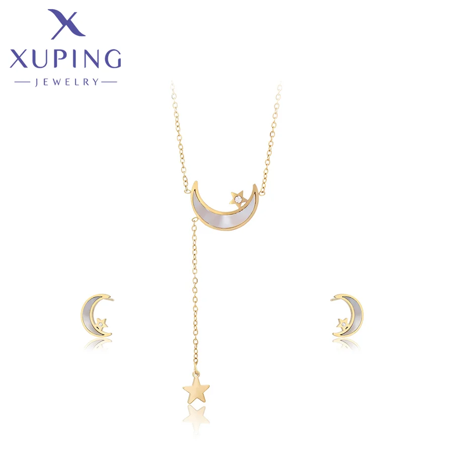 T000716383 Xuping Jewelry14Kgold Fashion Elegant Shell piece Moon plus star shape design sense fringe necklace stud earrings set