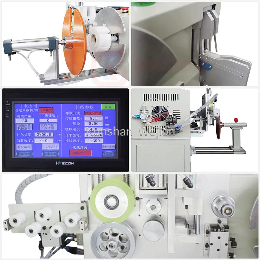 Length measuring electric wire spooling cable bobbin wind rewind tie tying machine