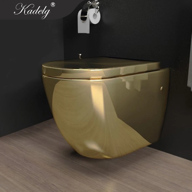 Hot Selling Luxury Gold Toilets Pot Watermark Rimless Wall Mounted Toilet