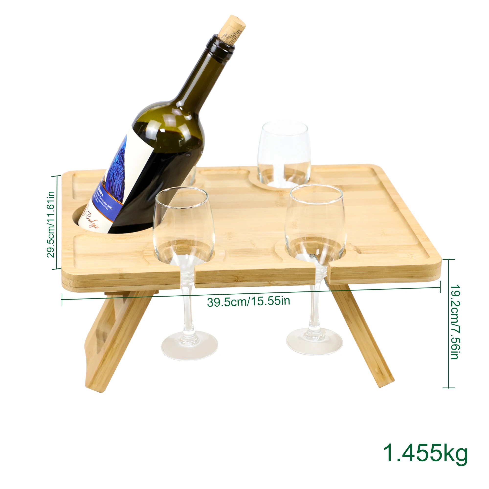 Bamboo Wine Picnic Table Large Folding Portable Outdoor Snack & Cheese Tray for Concerts at Park, Beach