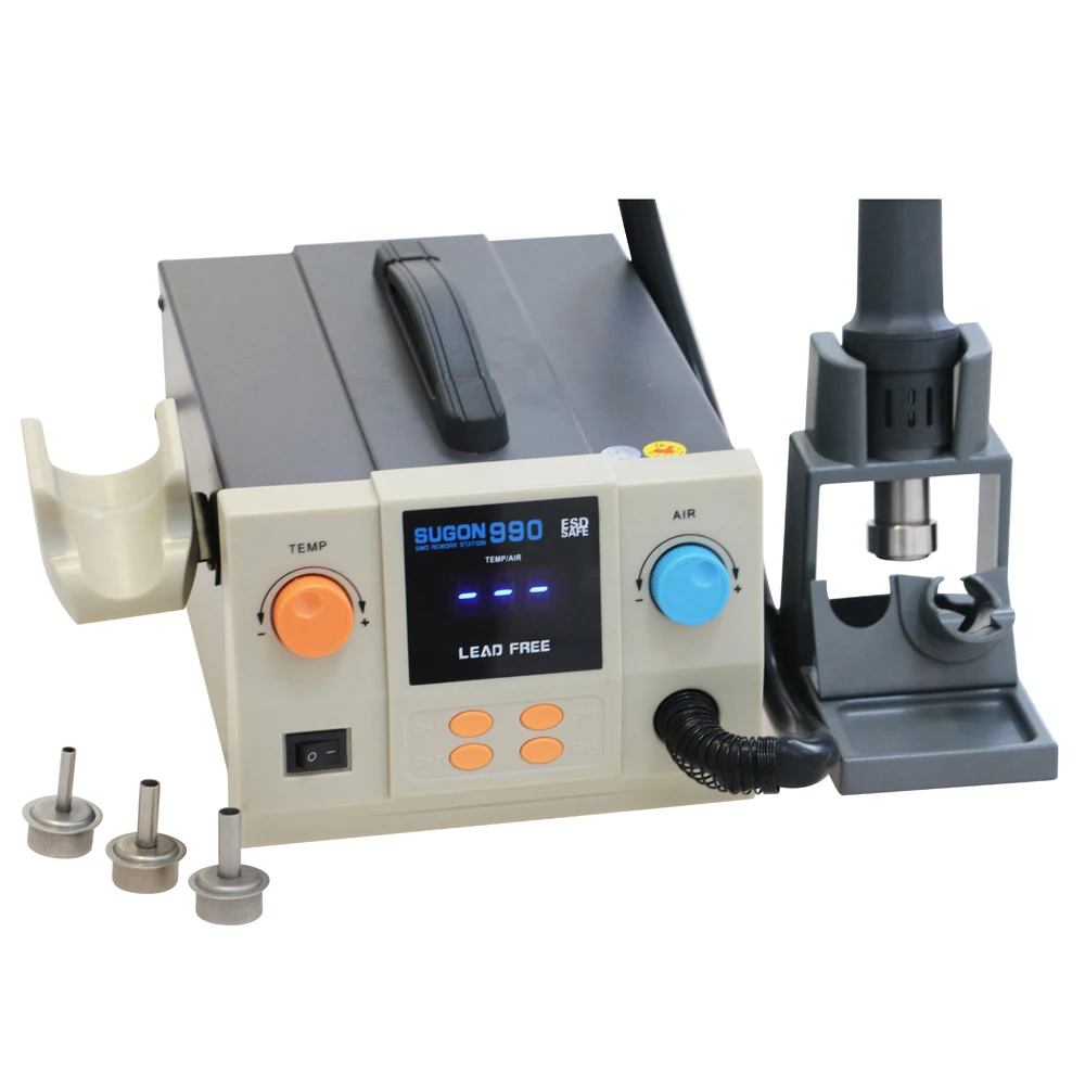 SUGON 990 NEW Hot Air SMD Rework Station Soldering Welding Station for Repairing Cellphone Electronics Products PC