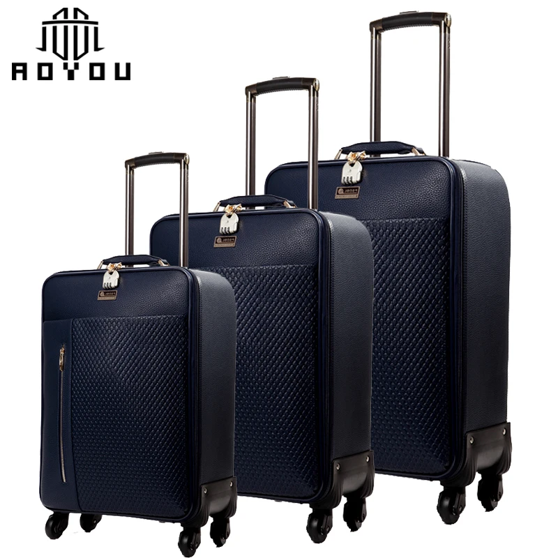3pcs in 1 set 20/24/28 inch  man business luggage leather suitcase  bags