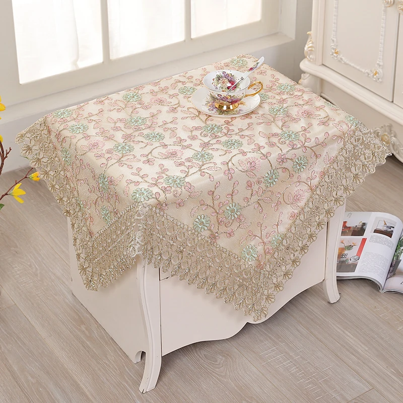 Universal dustproof cover towel double-layer lace yarn embroidery household bedside table small round table square tablecloth